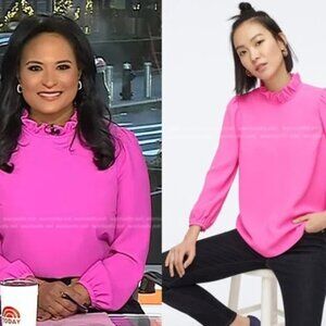 J Crew Pink Ruffle Neck Blouse Size 2X